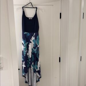 Floral Maxi Dress with Blue and White Pattern